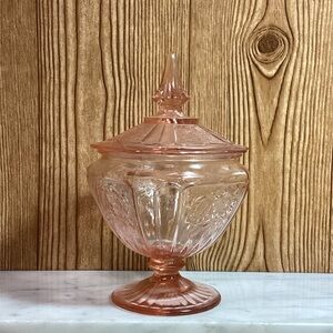 Vintage Anchor Hocking MayfairRose Pink Glass Candy Dish